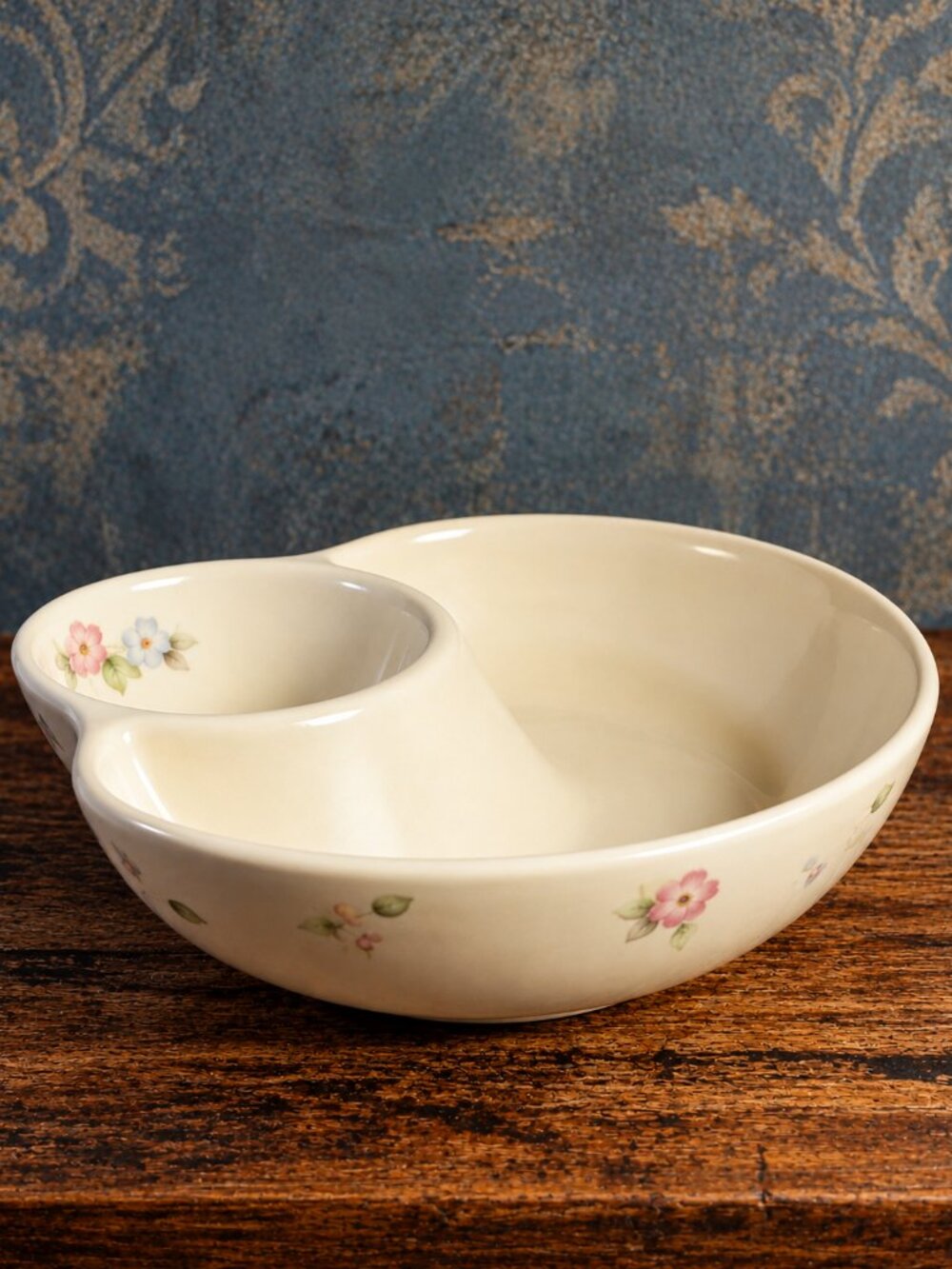 Vintage Pfaltzfraff Tea Rose Chip And Dip Stoneware Dish Dining Entertaining